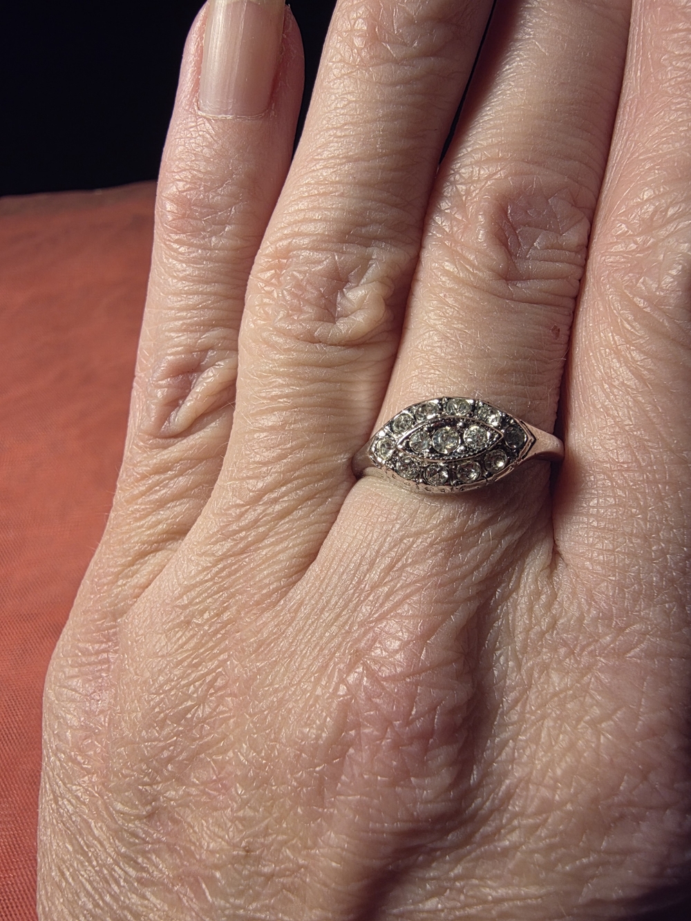 Vintage-Inspired 925 Silver Marquise  Cluster Ring - White